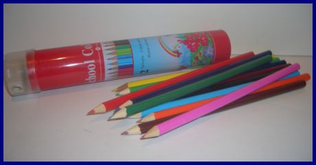 12 Coloring Pencils in Cylinder with Sharpener Lid