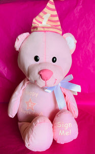Autograph 1st Birthday Pink Bear